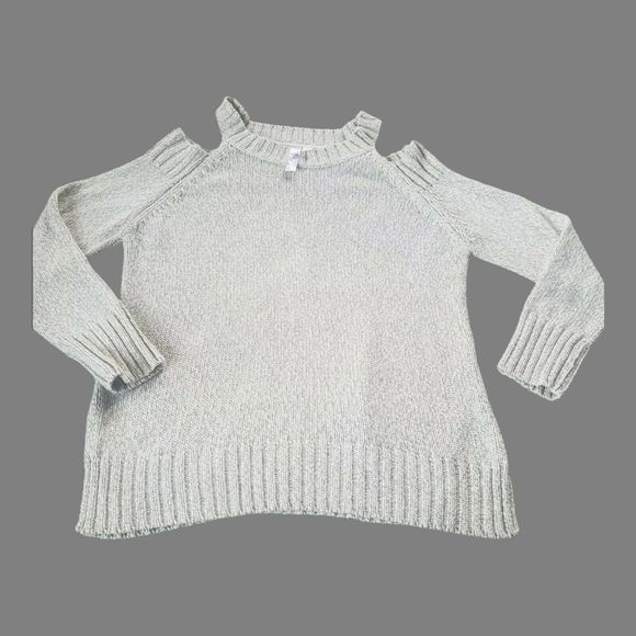 AYLA Sweater Cut Out Shoulder Beige‎ Marbled LARGE Francesca's - Picture 3 of 13